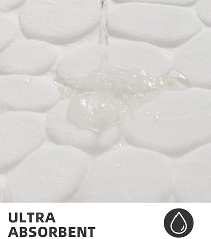 YIHOUSE Bath Mat, Memory Foam, Cobblestone, Bathroom Rugs, 20 x 32, White, Super Water Absorbent, Non-Slip, Machine Washable