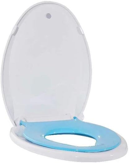 19" Elongated Potty Training Toilet Seat, Built-In Soft Quiet-Close Lid with Magnetic Blue Kids Seat and Non-Slip Design, Easy to Install and Clean