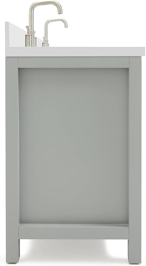 ARIEL Bristol 60-inch Bathroom Vanity with Sink,Solid Wood, 1.5-inch Pure White Quartz Countertop & Backsplash, Double Rectangular Porcelain Sink, 4 Soft Closing Doors, 3 Dovetail Drawers, Grey