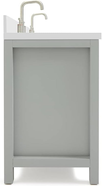 ARIEL Bristol 60-inch Bathroom Vanity with Sink,Solid Wood, 1.5-inch Pure White Quartz Countertop & Backsplash, Double Rectangular Porcelain Sink, 4 Soft Closing Doors, 3 Dovetail Drawers, Grey