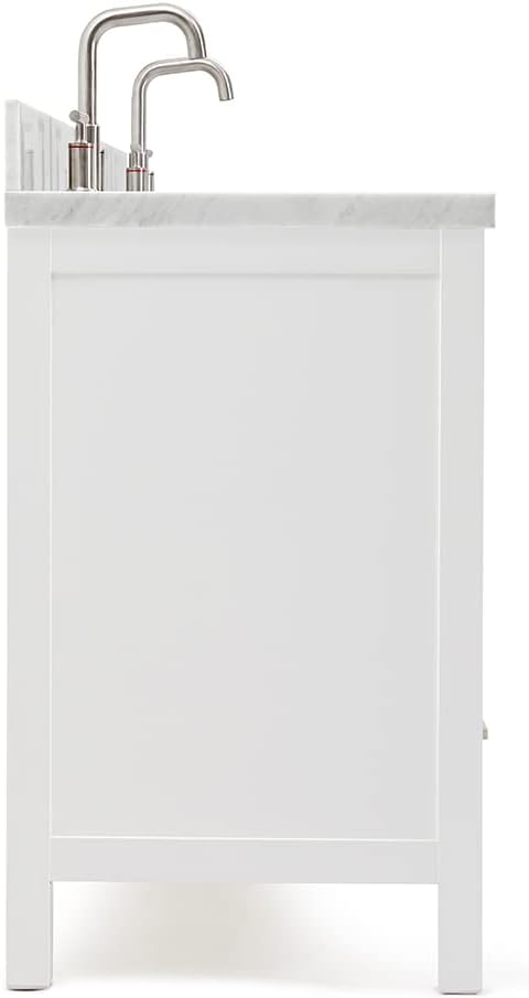 ARIEL Cambridge 72-inch Bathroom Vanity with Sink,Solid Wood, 1.5-inch Italian Carrara Marble Countertop, Double Rectangular Porcelain Sink, 4 Soft Closing Doors, 6 Dovetail Drawers, White