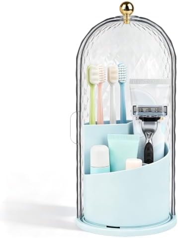 Toothbrush Holder with Cover for Bathroom Countertop, Organizer, Blue