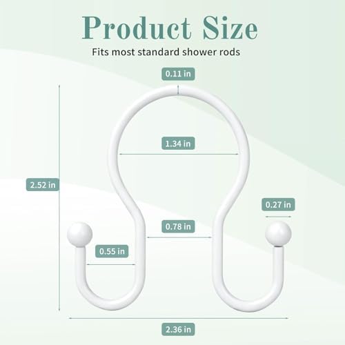Goowin Shower Curtain Hooks, 12 Pcs Shower Curtain Rings, Stainless Steel Shower Curtain Hangers, Metal Shower Curtain Hooks Rings Rust Proof, Minimalist Shower Hooks for Shower Curtain, White