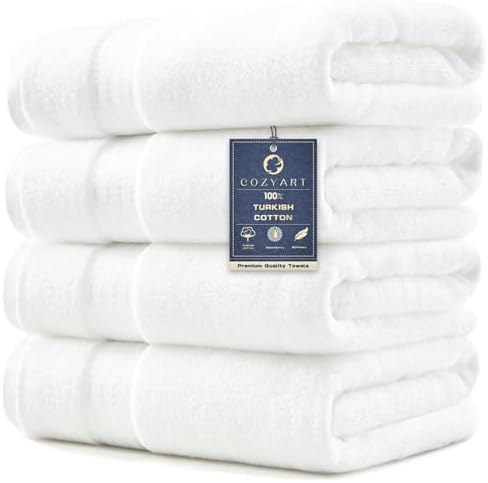 COZYART Luxury Bath Towels 4 PCS, 27x54 650 GSM Turkish Cotton, White