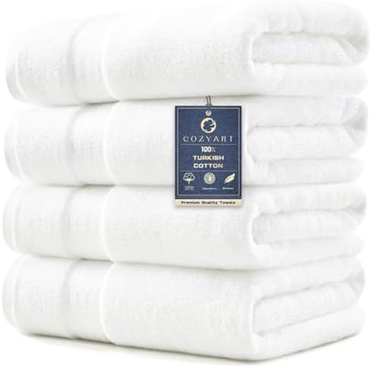 COZYART Luxury Bath Towels 4 PCS, 27x54 650 GSM Turkish Cotton, White