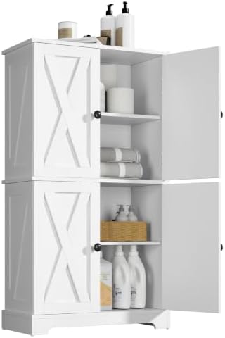 SMORBOOS Bathroom Storage Cabinet, 4-Door Freestanding Floor Cabinet
