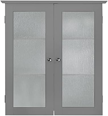 Teamson Home Connor Removable Wall Cabinet, Gray | 2 Glass Doors, 2 Adjustable Shelves