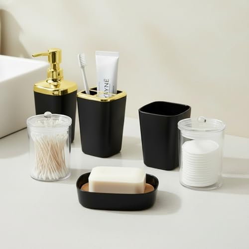 Black Bathroom Accessories Set - Black and Gold Bathroom Decor Plastic