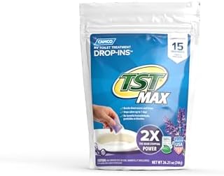 Camco TST MAX RV Toilet Treatment Drop-INs | Control Unwanted Odors and Break Down Waste and Tissue | Septic Tank Safe | Lavender Scent | 30-pack (41559)