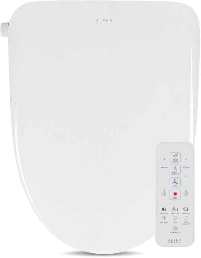 ALPHA BIDET UX Pearl Bidet Toilet Seat in Round White | Ultra Low Profile | Endless Warm Water | Arced Stainless Steel Nozzle | LED Nightlight | Dryer | Deodorizer | 3 Year Warranty