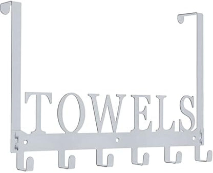 Over The Door Hooks, Towel Rack for Bathroom, Door Mount Towel Hooks Bath Towel Hanger for Bedroom Kitchen Pool Beach Towels Bathrobe Wall Mount Towel Holder for Bathrooms (6 Hooks, Silver Grey)