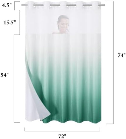 Gibelle No Hook Cloth Ombre Teal Shower Curtain with Liner, 72x74