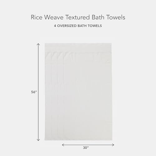 Texere 100% Organic Cotton Rice Weave Jacquard 700 GSM Luxury Bath Towel Sets - Ultra Soft and Absorbent Hotel and Spa Quality (Rice Weave, Cream, 4 Bath Towels)