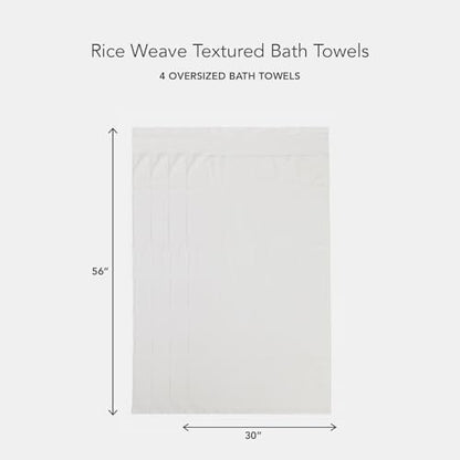 Texere 100% Organic Cotton Rice Weave Jacquard 700 GSM Luxury Bath Towel Sets - Ultra Soft and Absorbent Hotel and Spa Quality (Rice Weave, Cream, 4 Bath Towels)