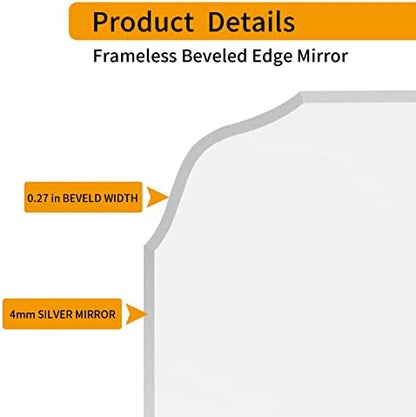 18 x 24 Inch Silver Wall Mirror-Beveled Edge Frameless Mirrors for Bathroom, Vanity, Bedroom, Rectangle Mirrors