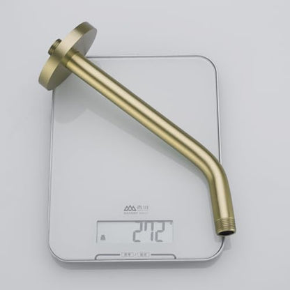 10 in Brushed Gold Shower Arm with Flange,Wall Mount Replacement Angle Shower Head Arm Wall-Mounted For Fixed Shower Head & Handheld Showerhead,SW-RD91018-10BG.