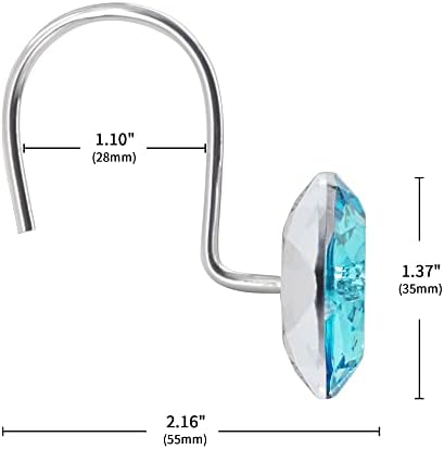 Aqua Diamond Crystal Bling Shower Curtain Hooks Rings for Bathroom,24PCS