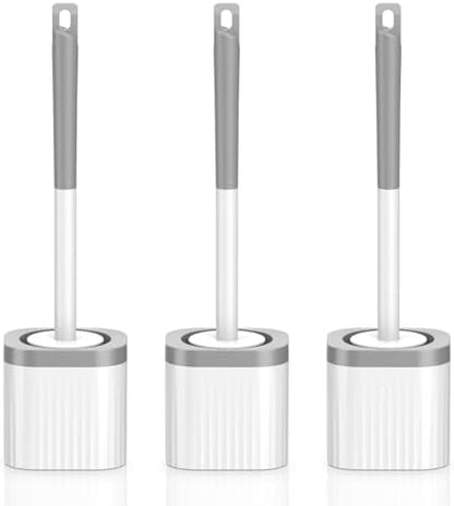 Toilet Brush, 3 Pack Compact Toilet Bowl Brush and Holder Set with Nylon Bristles Toilet Cleaner Brush Hidden Toilet Scrubber Brush for Bathroom Cleaning, Grey & White