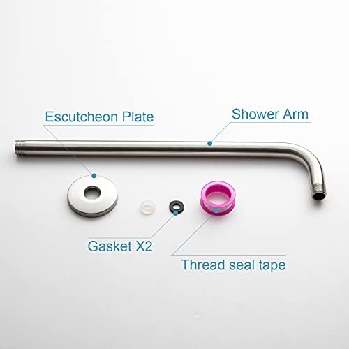OFFO Shower Arm with Flange, 16 in Brushed Nickel Wall Mount Replacement Angle Shower Head Arm Wall-Mounted For Fixed Shower Head & Handheld Showerhead