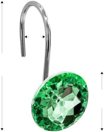 Crystal Diamond Round Shower Curtain Hooks Rings for Bathroom,Green,12PCS