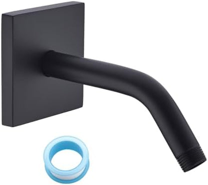 Shower Arm with Flange and Teflon Tape,6 in Wall Mount Replacement Angle Shower Head Arm Wall Mounted Shower Pipe Arm Extension for Fixed Shower Head Matte Black,SW-91018-6MB-SQ.