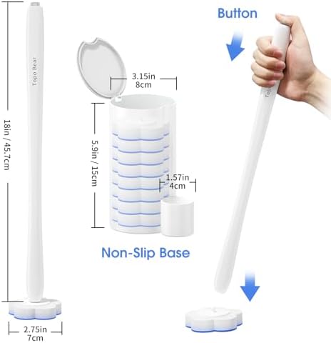 Topo Bear Disposable Toilet Bowl Brush with 40 Toilet Wand Refills, Toilet Bowl Cleaner Wands, Toilet Cleaning System Starter Kit
