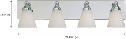 Designers Fountain 4-Lights Hudson Vanity Light Fixture, 29.75 Inch Wall Mount Sconce for Bathroom, Bedroom or Mirror, Chrome, 6494-CH