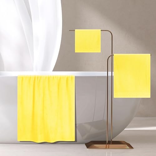 MyOwn Ultra Soft 3 Pack Cotton Towel Set, Contains a Bath Towels 28x55 inch, a Hand Towels 16x24 inch & a Wash Coths 12x12 inch, Ideal Everyday use, Compact & Lightweight - Lime Yellow