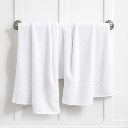 Feather & Stitch 100% Cotton 625 GSM Bath Towel Set of 6, Ultra Soft Highly Absorbent 2 Bath Towels, 2 Hand Towels & 2 Washcloth - Luxury Quick Dry Shower Towels (White)