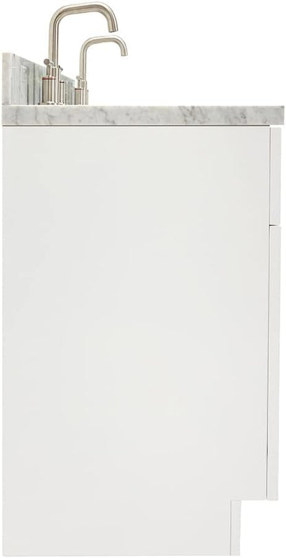 ARIEL Hamlet 60-inch Bathroom Vanity with Sink,Solid Wood, 1.5-inch Italian Carrara Marble Countertop, Double Rectangular Porcelain Sink, 4 Soft Closing Doors, 3 Dovetail Drawers, White
