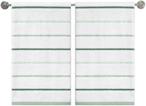 IZOD – Bath Towels, Plush Ringspun Cotton Blend with Striped Design and Dark Hem Finish, Set of 2 (Sandbar Green)
