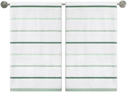 IZOD – Bath Towels, Plush Ringspun Cotton Blend with Striped Design and Dark Hem Finish, Set of 2 (Sandbar Green)