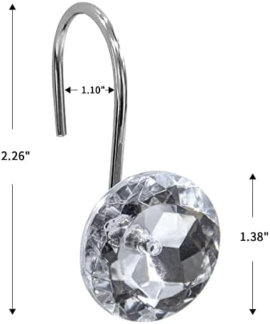 Crystal Diamond Round Shower Curtain Hooks Rings for Bathroom,Clear,12PCS