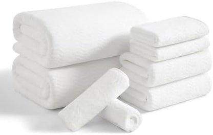 8 Piece Bath Towel Set White|2 Oversized Large Bath Sheet,2 Hand Towels,4 Washcloths| Ultra Soft Cozy Bath Towel Set for Bathroom Hotel Gym Spa,Highly Absorbent & Quick Dry Bathroom Towel Collections