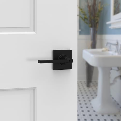 Kwikset Casey Interior Privacy Door Handle with Lock, Door Lever for Bathroom and Bedroom, Matte Black Reversible Keyless Turn Lock, with Microban Protection, Pack of 12