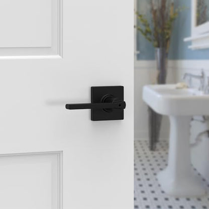 Kwikset Casey Interior Privacy Door Handle with Lock, Door Lever for Bathroom and Bedroom, Matte Black Reversible Keyless Turn Lock, with Microban Protection, Pack of 12