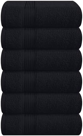 Belizzi Home Ultra Soft Cotton 6 -Piece Hand Towel Set 16x24, Ideal for use in Bathroom, Kitchen, Gym, Spa - Compact, Eco-Friendly, Lightweight - Multi Purpose Hand Towels - Black