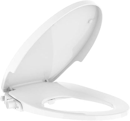 Non-Electric Bidet Toilet Seat with Quiet-Close & Dual Nozzles - Self-Cleaning Elongated Bidet Attachment, Fits Most Standard Round Toilets (19 Inch), White