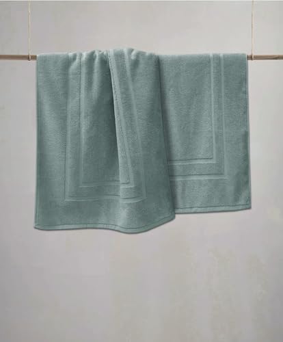 Feather & Stitch 2 Piece Towel Like Bath Mats (30x21 Inch) 100% Cotton Terry Bath Mat, Bathroom Shower Floor Mat [NOT A Bathroom Rug], Soft Absorbent Washable Mats - Granite Green