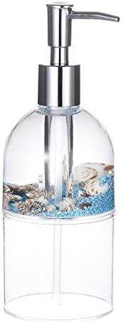 Locco Decor 4 Piece Acrylic Liquid 3D Floating Motion Bathroom Vanity Accessory Set Oceam Theme Sea Shell Conch Toothbrush Holder, Tumbler, Soap Dispenser, Soap Dish