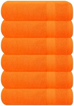 GLAMBURG Ultra Soft 6-Piece Hand Towel Set 16x28-100% Ringspun Cotton - Durable & Highly Absorbent Hand Towels - Ideal for use in Bathroom, Kitchen, Gym, Spa & General Cleaning - Orange