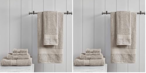Madison Park Organic 100% Cotton Bathroom Towel Set, Hotel & Spa Quality Highly Absorbent, Quick Dry, Include for Shower, Handwash & Facial Washcloth, Multi-Sizes, Tan (Pack of 2)
