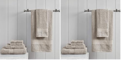Madison Park Organic 100% Cotton Bathroom Towel Set, Hotel & Spa Quality Highly Absorbent, Quick Dry, Include for Shower, Handwash & Facial Washcloth, Multi-Sizes, Tan (Pack of 2)