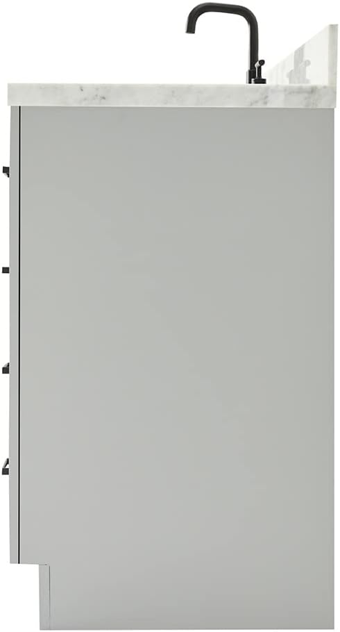 ARIEL Hepburn 60-inch Bathroom Vanity with Sink,Solid Wood, 1.5-inch Italian Carrara Marble Countertop, Single Rectangular Porcelain Sink, 2 Soft Closing Doors, 9 Dovetail Drawers, Grey