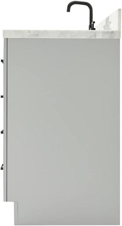 ARIEL Hepburn 60-inch Bathroom Vanity with Sink,Solid Wood, 1.5-inch Italian Carrara Marble Countertop, Single Rectangular Porcelain Sink, 2 Soft Closing Doors, 9 Dovetail Drawers, Grey