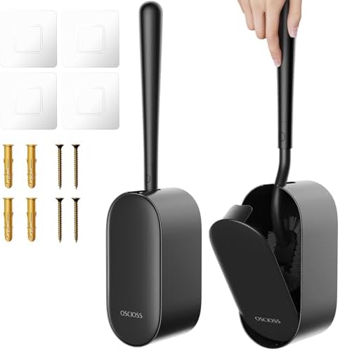 Toilet Bowl Brush and Holder, OSCIOSS Toilet Brush Set with Ergonomic Design, Compact Size, Durable Bristles, RV Toilet Brushes & Holders for Dead Corner Clean (Black, 2pack)