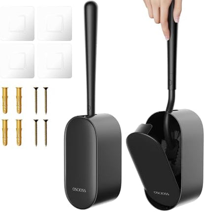Toilet Bowl Brush and Holder, OSCIOSS Toilet Brush Set with Ergonomic Design, Compact Size, Durable Bristles, RV Toilet Brushes & Holders for Dead Corner Clean (Black, 2pack)