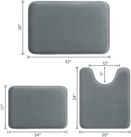 HUXMEYSON 3-Piece Memory Foam Bathroom Rug Set, Grey
