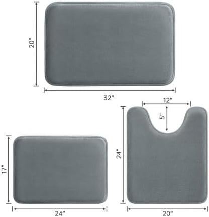 HUXMEYSON 3-Piece Memory Foam Bathroom Rug Set, Grey