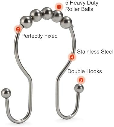 Goowin Shower Curtain Hooks, 12 Pcs Shower Curtain Rings, Stainless Steel Shower Curtain Hangers, Double Hook Shower Curtain Hooks, Smooth Sliding Anti-Drop Shower Rings for Curtain (Matte Nickel)